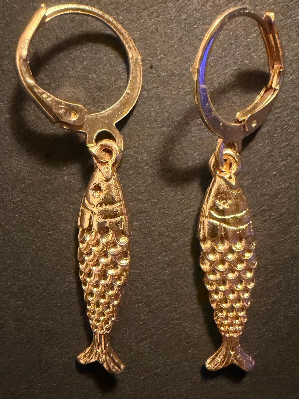 Gold Fish Dangle Earrings - Unbranded